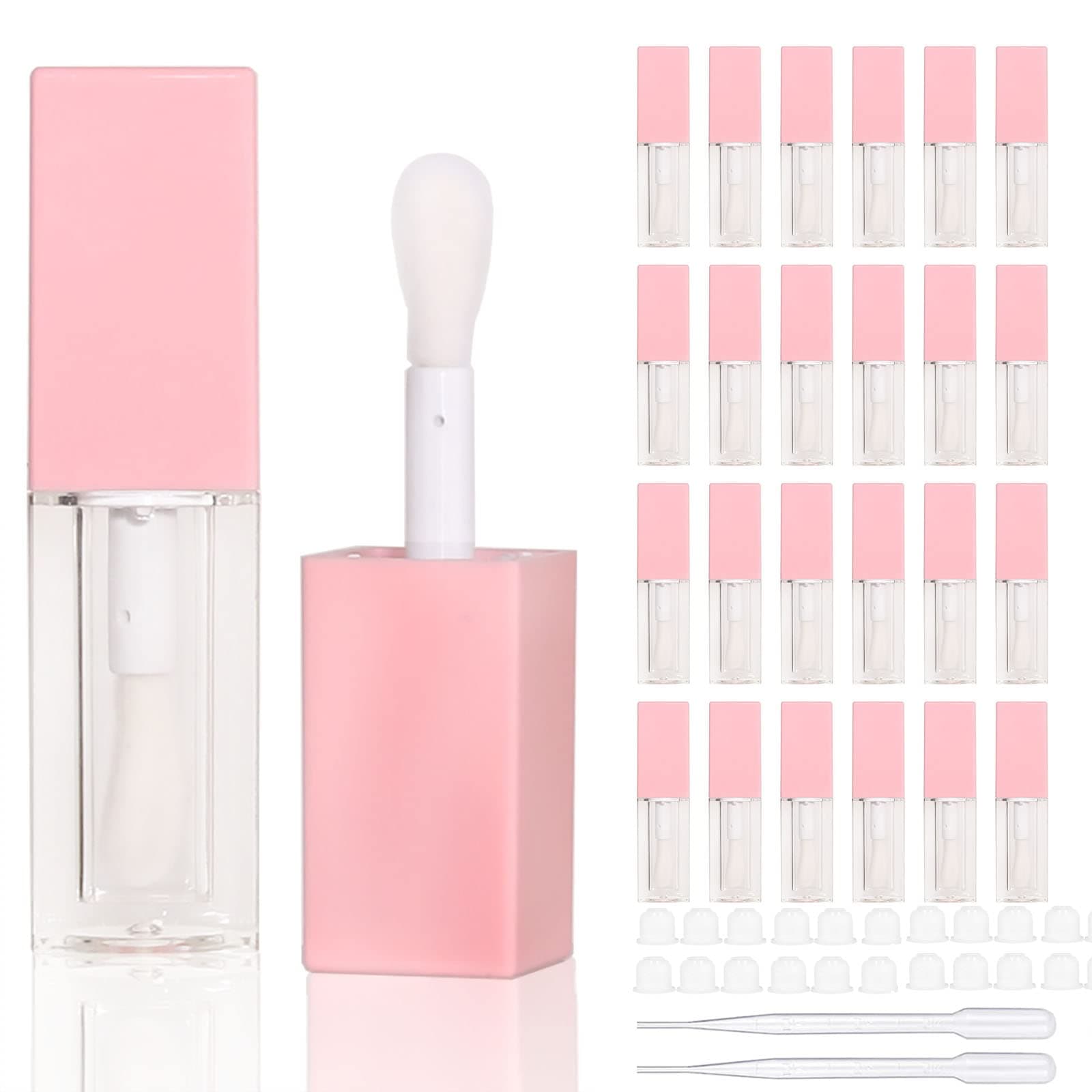 COSIDEA 24pcs 5ml Empty square pink lipgloss tubes bulk wholesale with big wand lipgloss containers