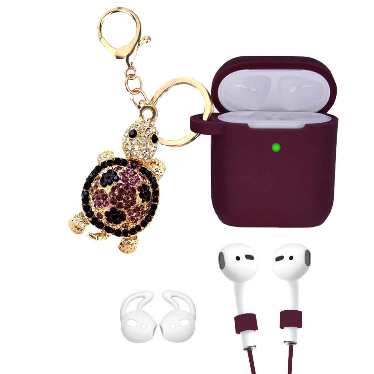 LitoDream Silicone Protective Case Cover Compatible with Earpods 2/1 (Burgundy Case + Turtle)