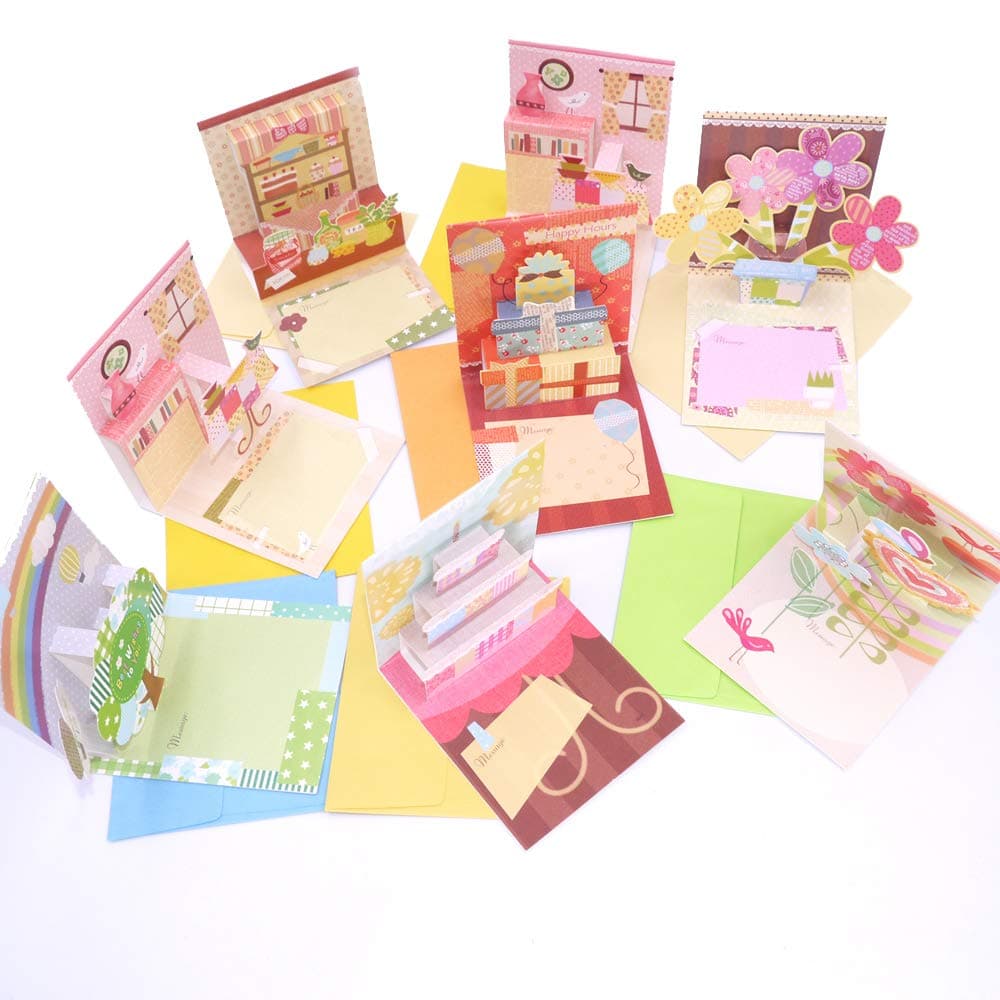 8 Pack Assorted All Occasion Mini Creative 3D Lovely Greeting Cards with Colorful Envelopes - Includes Birthday, Wedding, Thank You Note Cards Assortment, Best Cards for Kids, Friends, Colleague