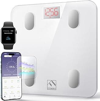 Smart Scale for Body Weight, Scale with BMI, Body Fat, Muscle Mass, Bluetooth,13 Body Composition Analyzer, Sync APP, Digital Bathroom, 400lb, White.