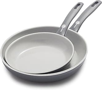 Dover 8" and 10" Frying Pan Skillet Set, Healthy Ceramic Nonstick Coating, PFAS-Free, Dishwasher Safe, Comfort Grip Handle, Gray