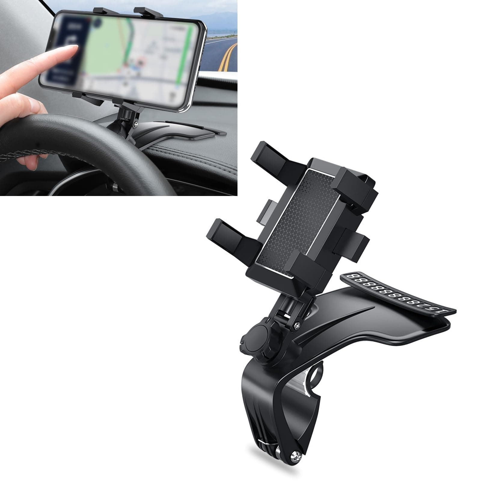 1 PC Car Phone Holder, Double Spring Snap-in Buckle Phone Holder, 360 Degree Rotatable Car Replacement Accessories, Universal for Most Cars (Black)