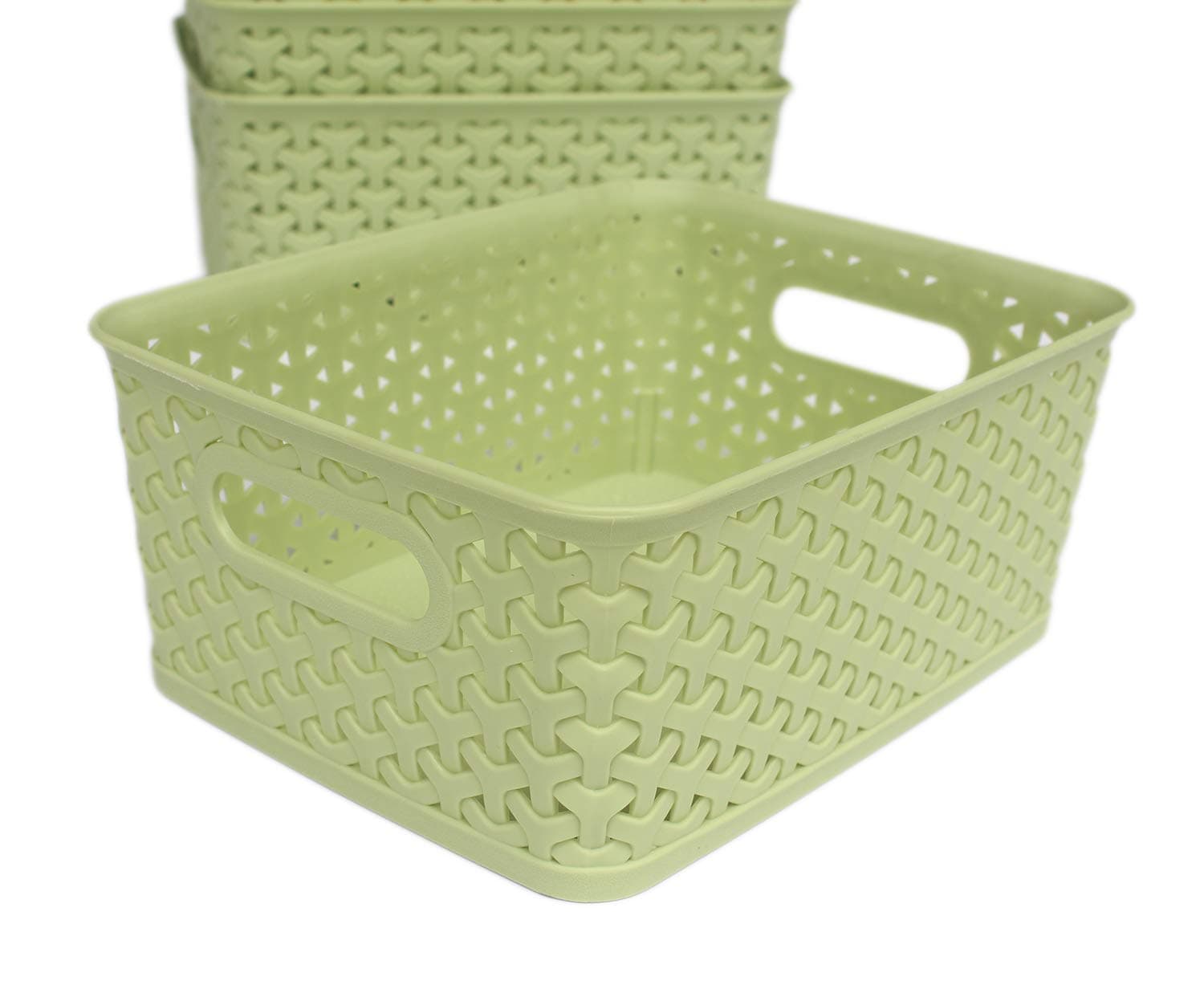 Honla Weaving Plastic Storage Baskets Bins Organizer with Handles,Set of 4,Green