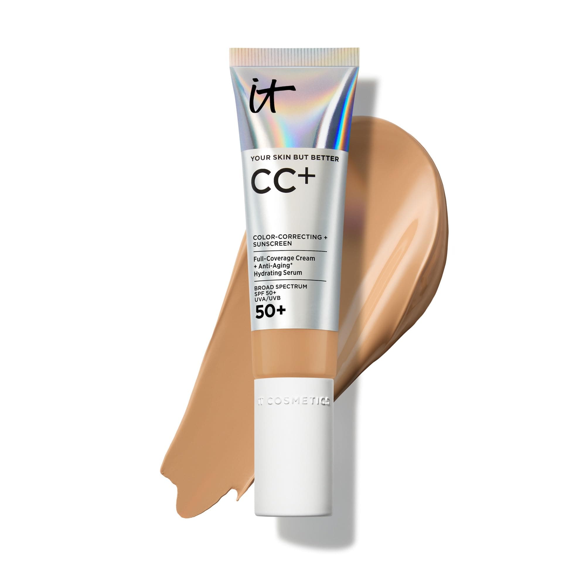 - CC+ Cream - Natural Full Coverage Foundation With SPF 50+, Color Corrector & Anti-Aging Hydrating Serum, Hyaluronic Acid + Peptides, Lightweight Up To 24H Wear, All Skin Types