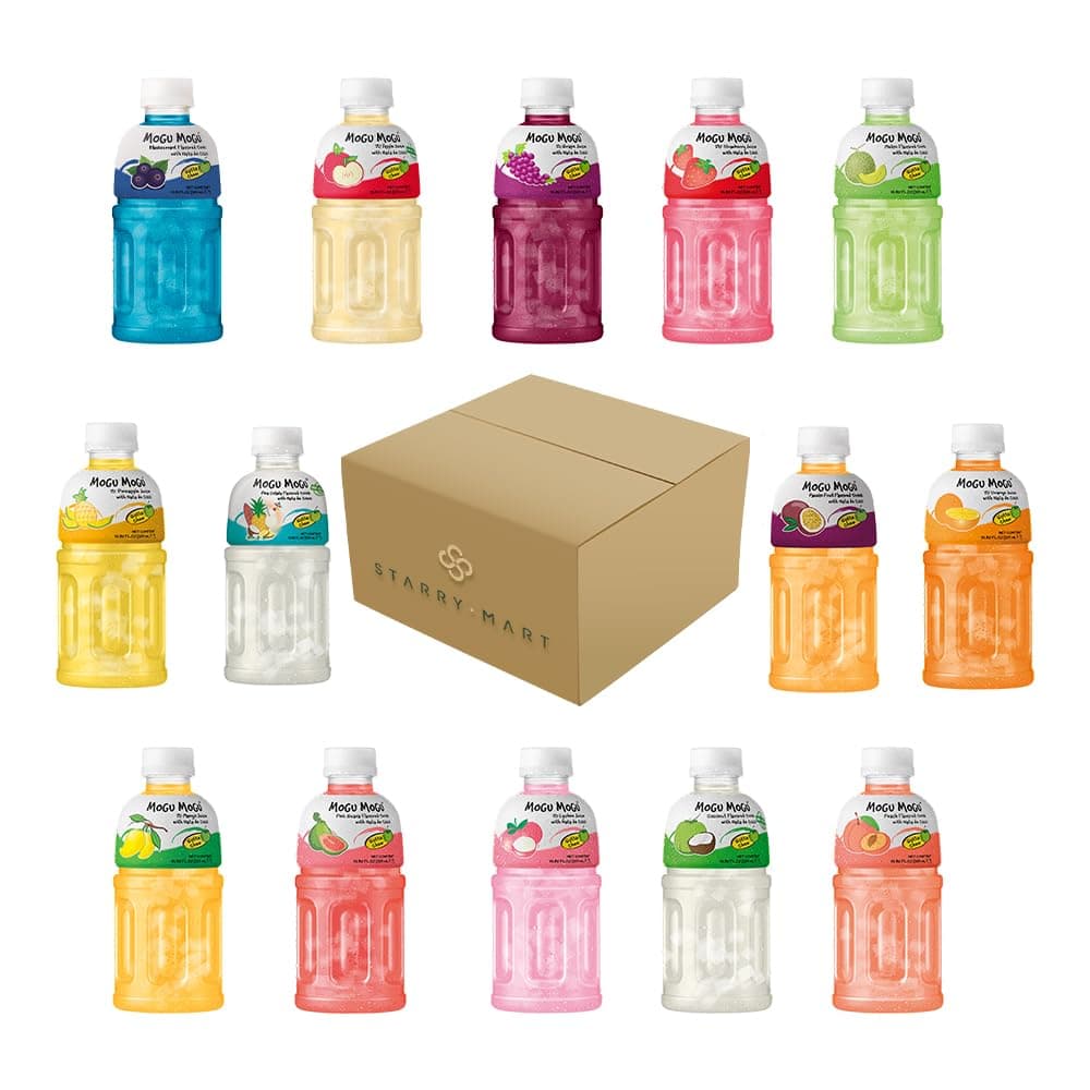 MOGU MOGU Fruit Juice Drinks with Nata De Coco 320ml Mixed Flavours (24 Bottles with 8 Flavours) HALAL