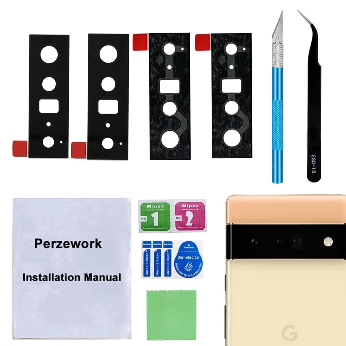 2 Set Back Rear Camera Lens Glass Replacement for Google Pixel 6 Pro with pre-Installed Adhesive and Reparing Toolkit