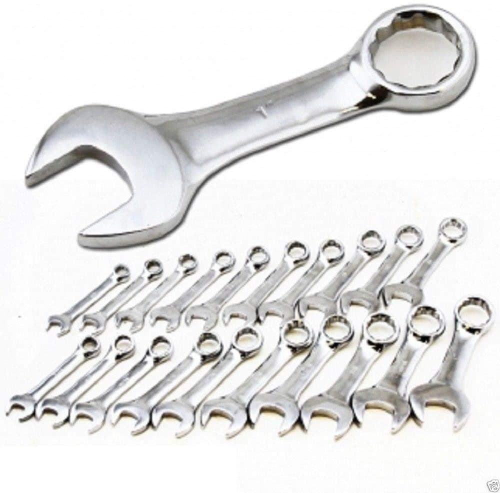 VCT 20 PC SAE STANDARD AND MM METRIC SIZE SIZED SHORT LENGTH END STUBBY WRENCH SET 7/16" to 1" and 10mm to 19mm