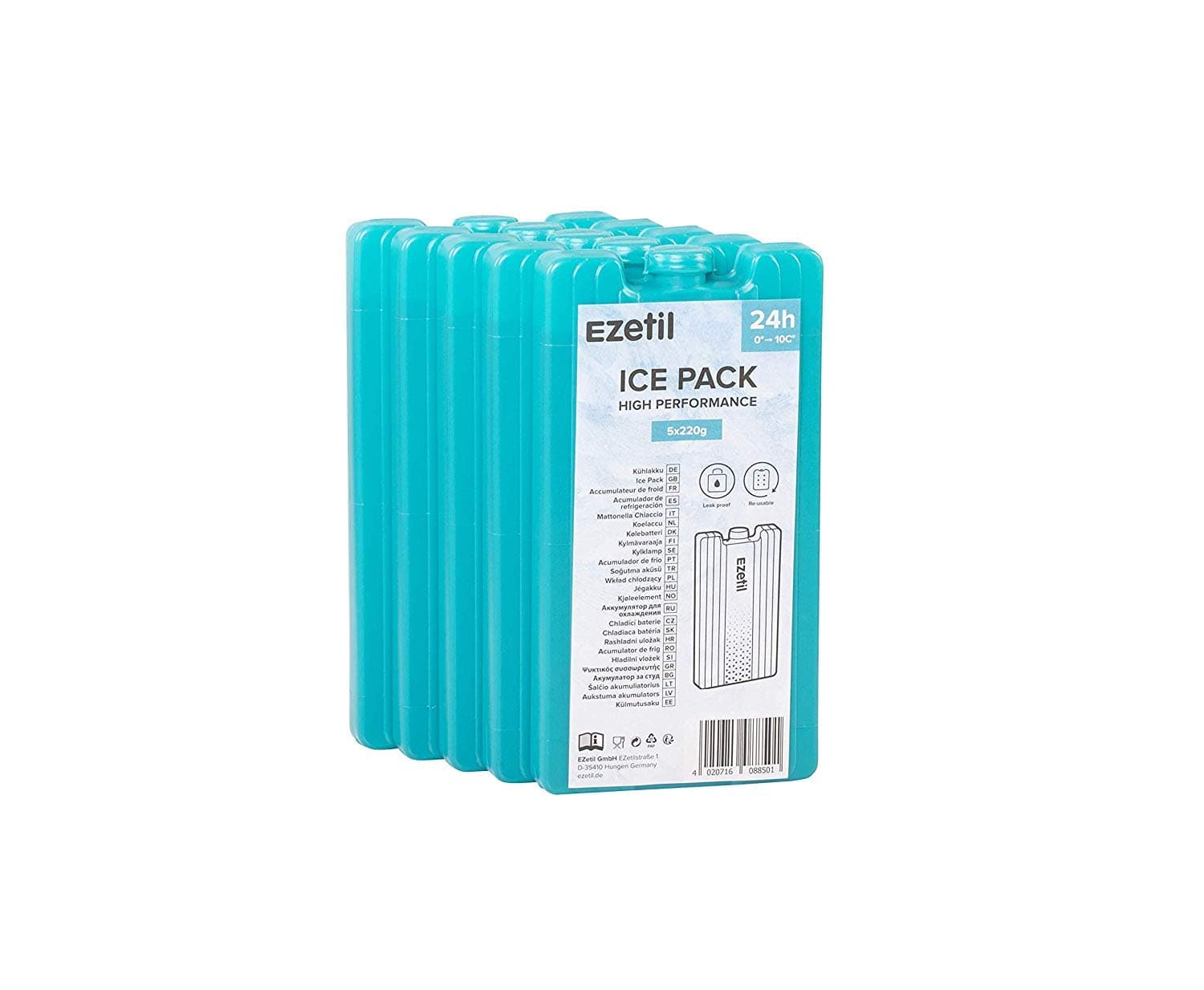 12 Hour Ice Block Pack 5 x 220g (5 x 7.4 Oz) - Ice Pack - 2.5kg Capacity