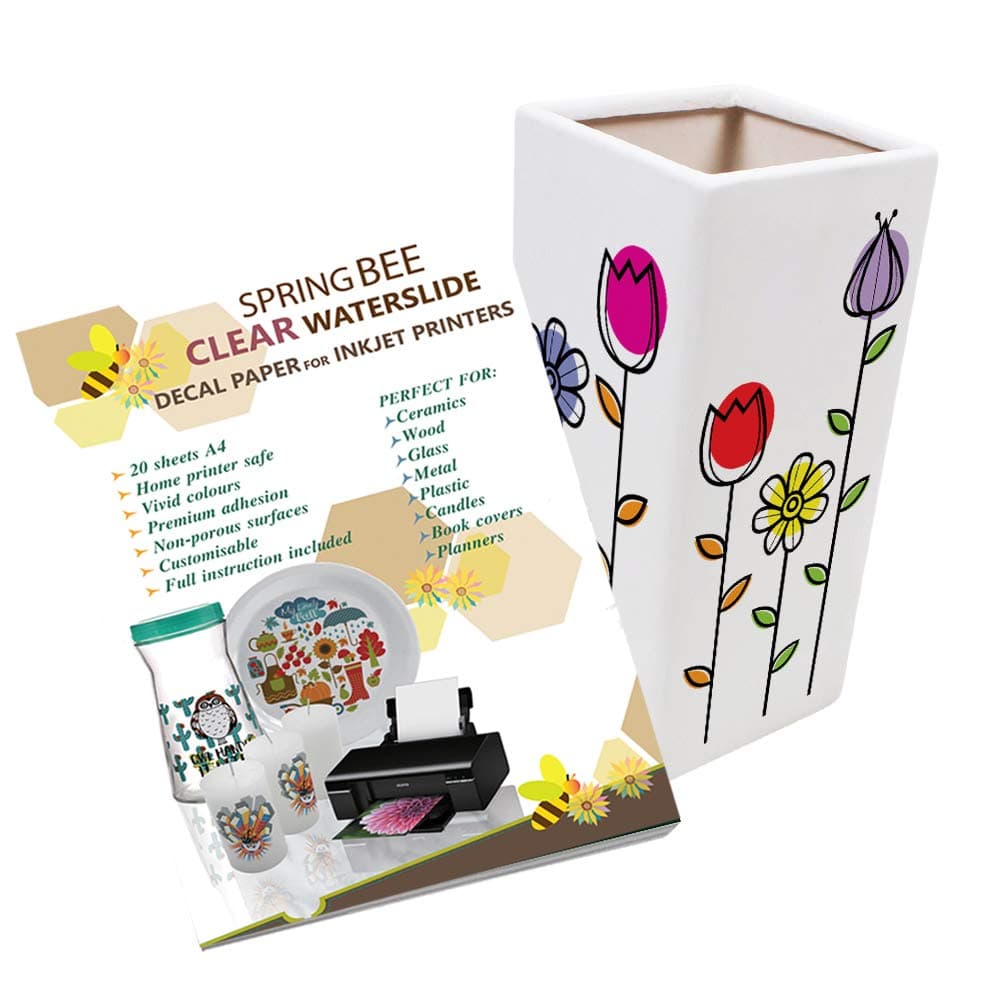 A4 Waterslide Decal Paper CLEAR for INKJET PRINTERS - 20 Sheets Premium Water-Slide Transfer Transparent Printable Water Slide Decals