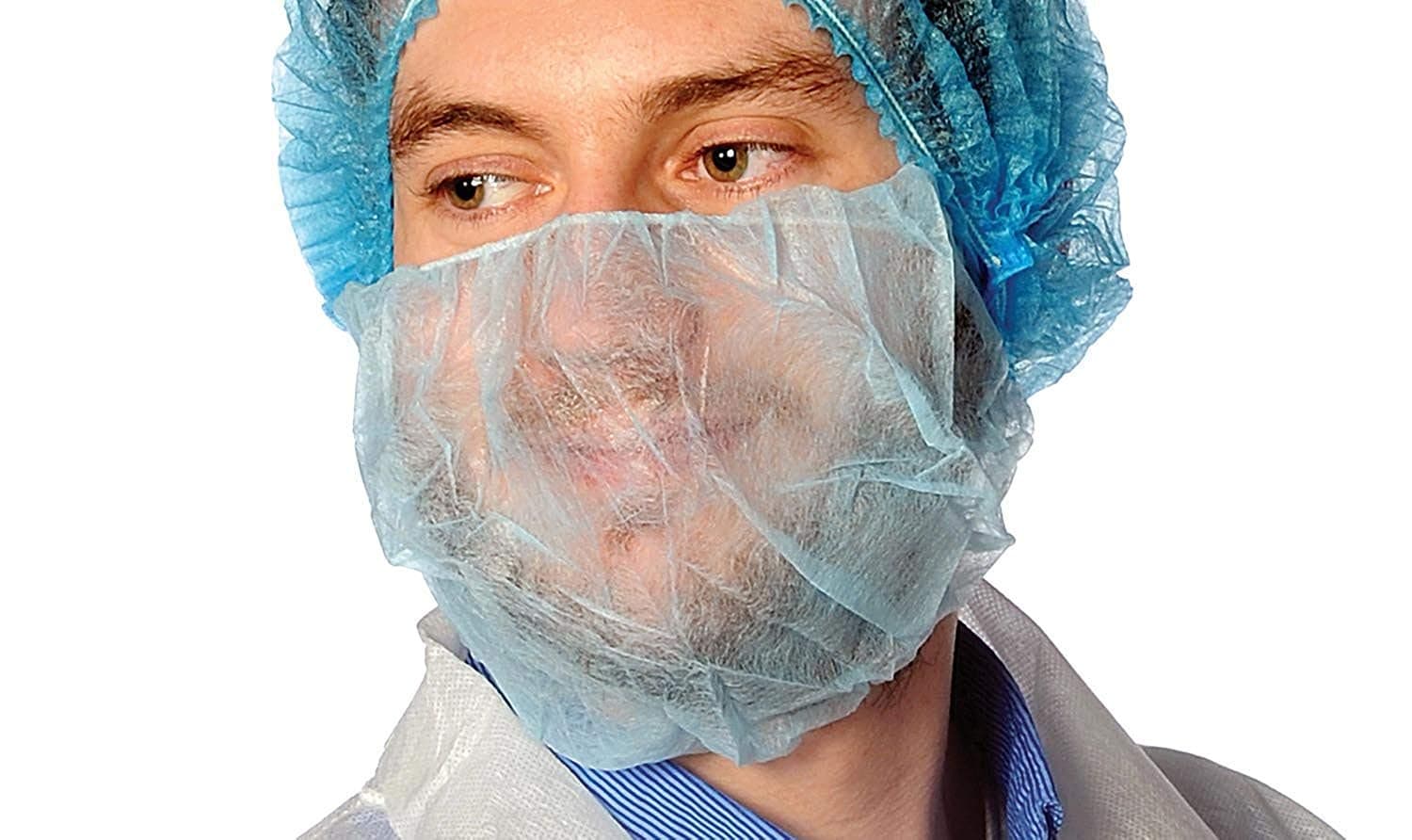 DD PPE DD206 100 x Workwear Disposable Mesh Beard Mask Nets for Food Catering Kitchen Restaurants Blue