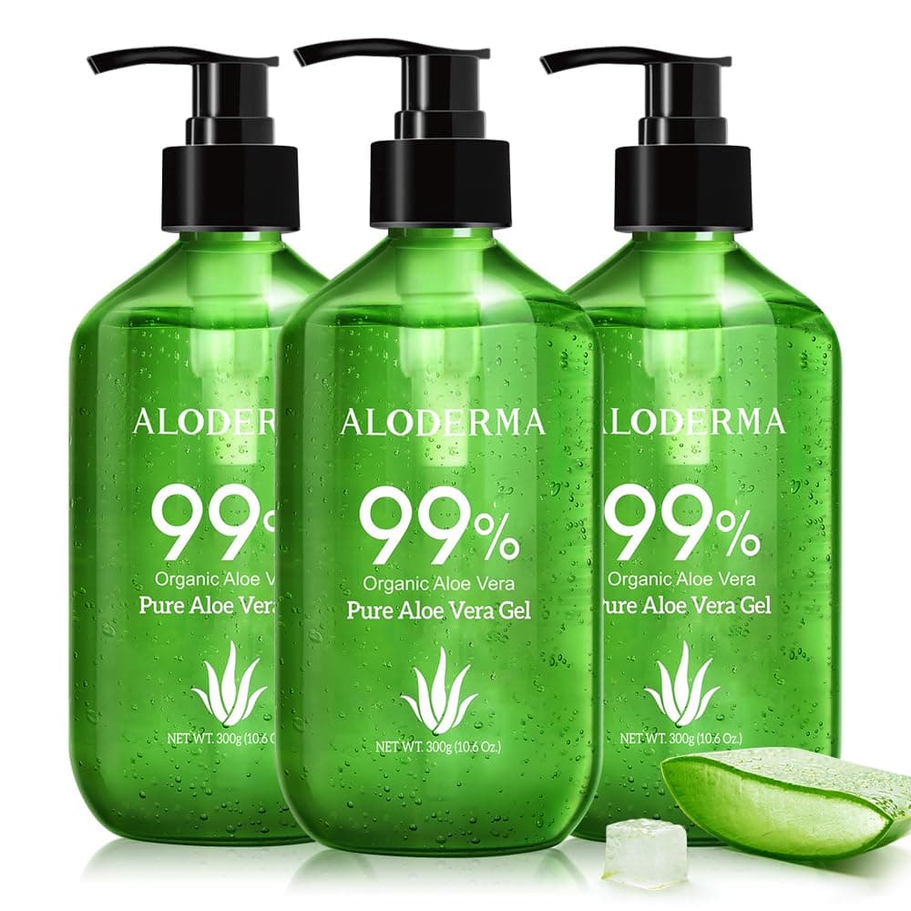 Aloe Vera Gel Made within 12 Hours of Harvest with 99% Pure Organic Aloe Vera - Pump Bottle - Ideal for Face and Body, Soothing & Hydrating Sunburn Relief, Great for Scalp & Hair - 3 x 10.6oz