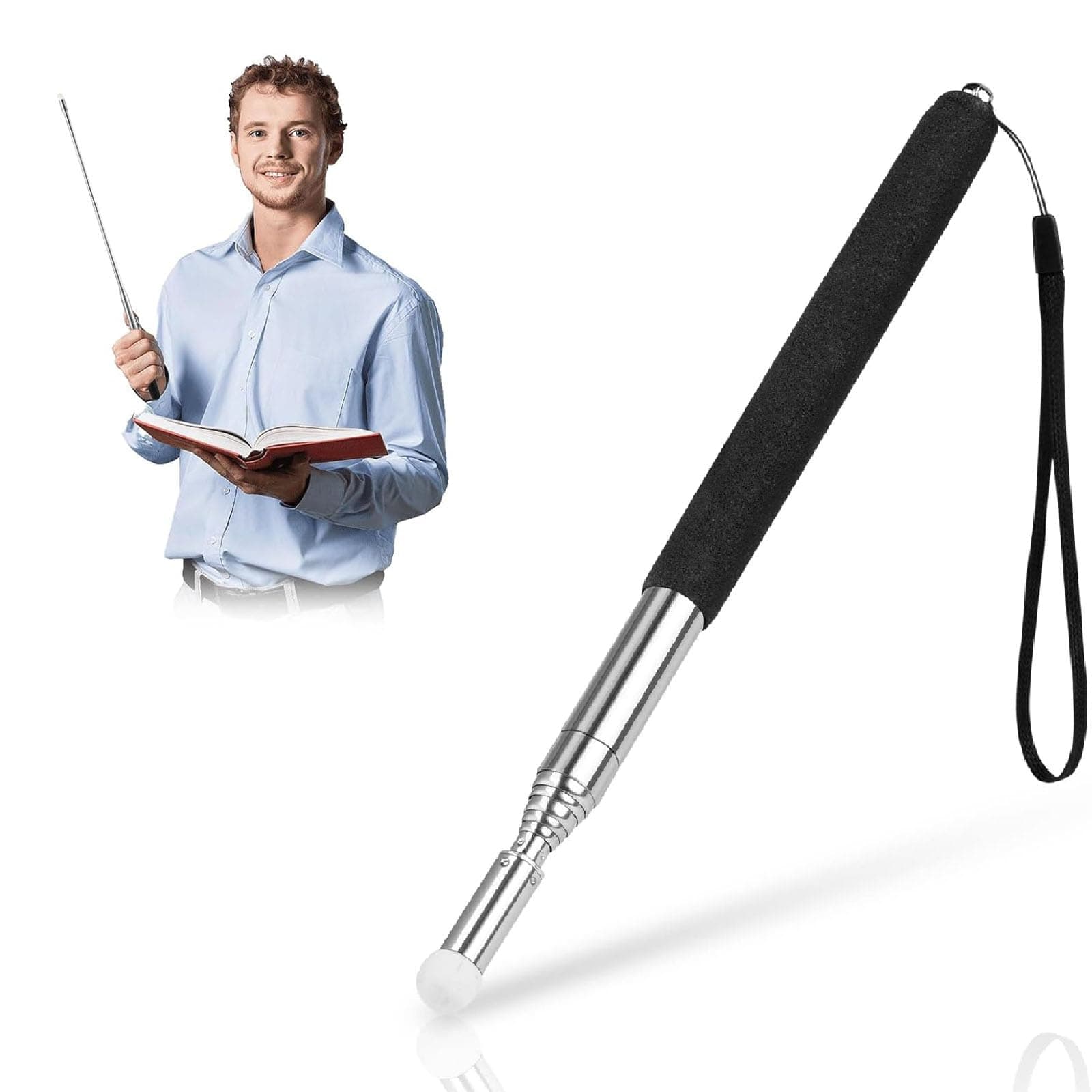 Telescopic Teachers Pointer,Teaching Pointer with Hand Lanyard,PPT Presentation Pointer,Handheld Presenter Classroom Whiteboard Pointer Multipurpose Office/Home (Black)
