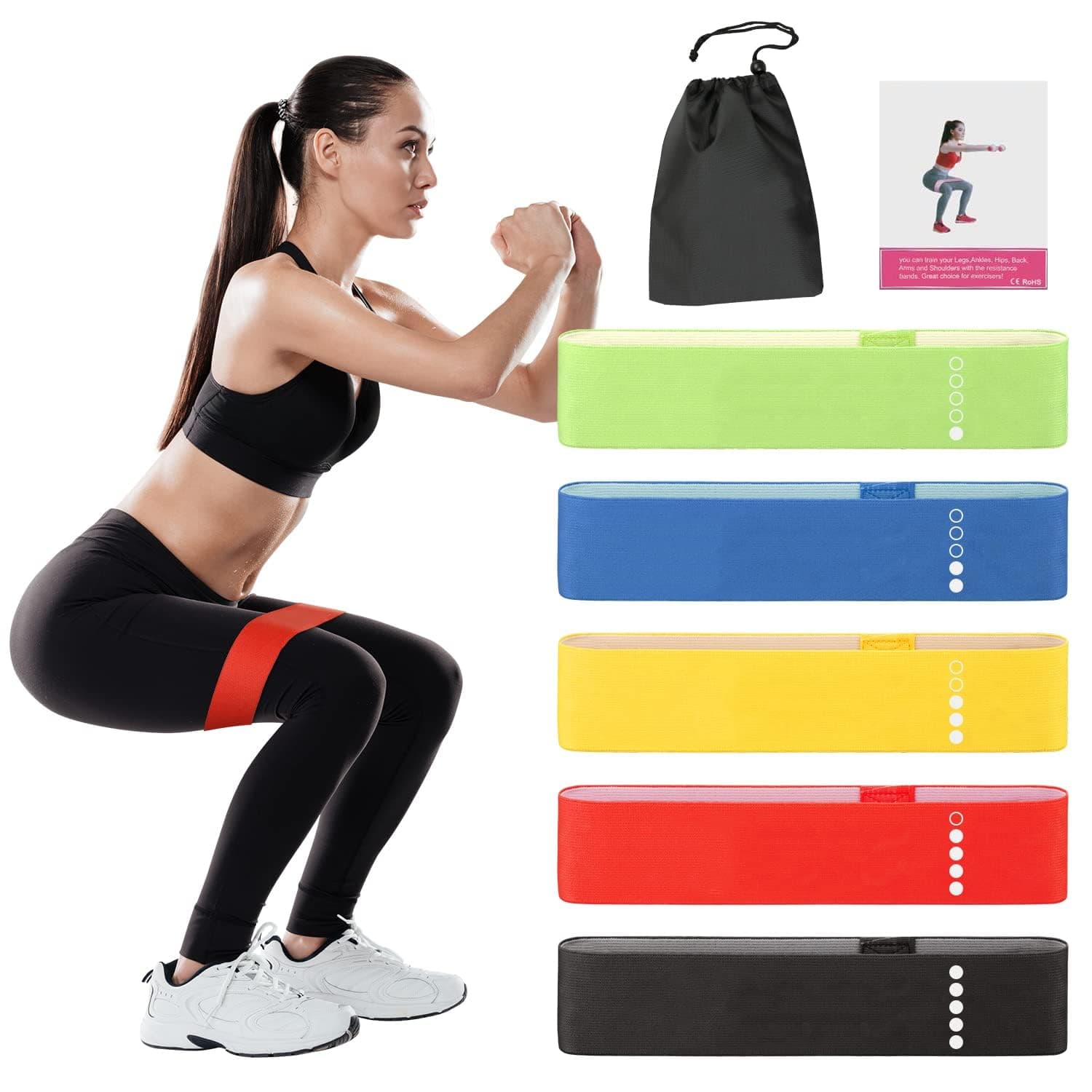 Exercise Bands for Working Out, Resistance Bands Set with 5 Resistance Levels, Skin-Friendly Elastic Bands with Carrying Pouch for Home Workout, Strength Training, Yoga, Pilates
