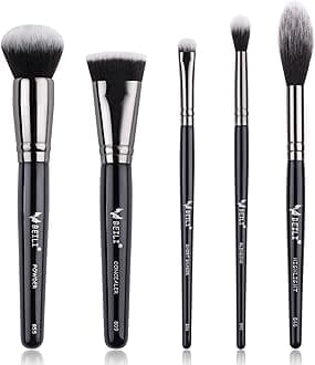 BEILI 5 Piece Face Base Makeup Brush Set, For Foundation, Contour, & Hightlighter, Makeup Brushes For Blending & Buffing, Travel Friendly, Gift Set, Cruelty-Free