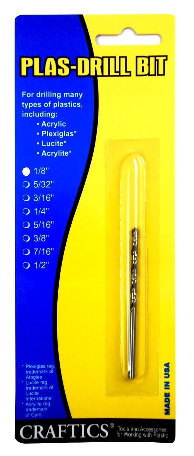 1/8" Drill Bit for Plastic (Acrylics, Plexiglas, Lexan, ABS, PVC, and more) Works with Hand Drill by Craftics