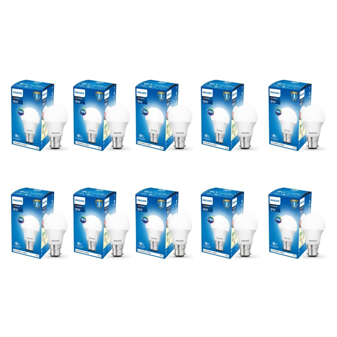 Philips 9-Watts B22 LED Cool Day White LED Bulb, Pack of 10, (Ace Saver)