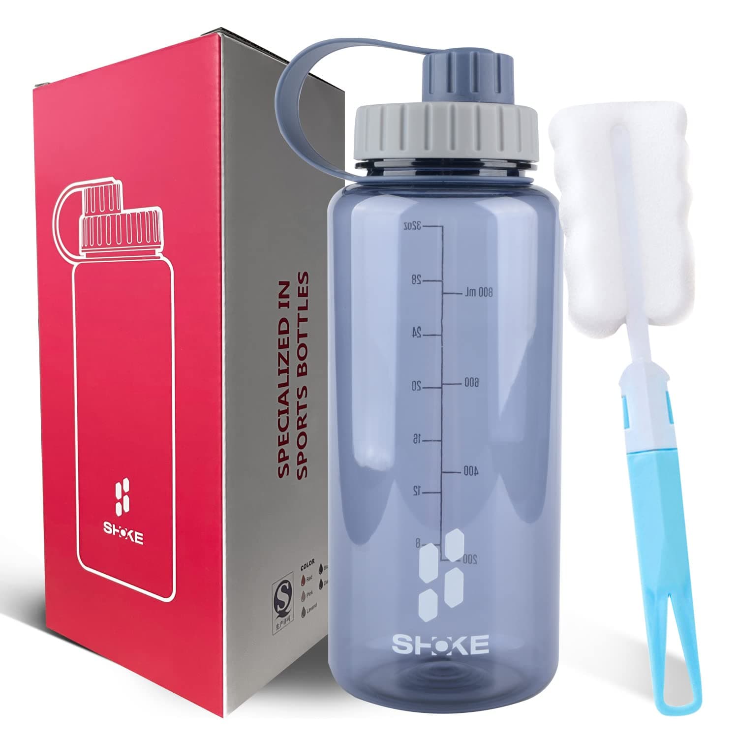 - 1 Liter Water Bottle, 32oz BPA Free Non-Toxic Tritan Wide Mouth Leakproof Large Sports Water Bottles with Handle, Gym Space Cup For Fitness Yoga Workouts Hiking with Sponge Bottle Brush