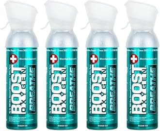 Boost OxygenPortable Oxygen Cylinder with 95% Oxygen - 20L, 4x5L Oxygen Canister with Oxygen Mask for More Than 400 Inhalations - Portable Oxygen Can, Oxygen for Home use (Menthol-Eucalyptus Flavour)