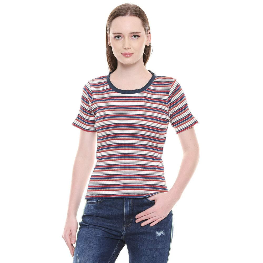 Jealous 21 Womens Round Neck Stripe Top