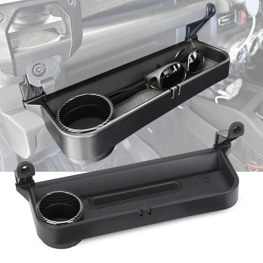 Grab Bar Tray Passenger Side Co-Pilot Handle Expansion Storage Tray Organizer Box Cup Holder Fit for Suzuki Jimny 2019-2025 Interior Accessories (Carbon Fiber Look Ring)