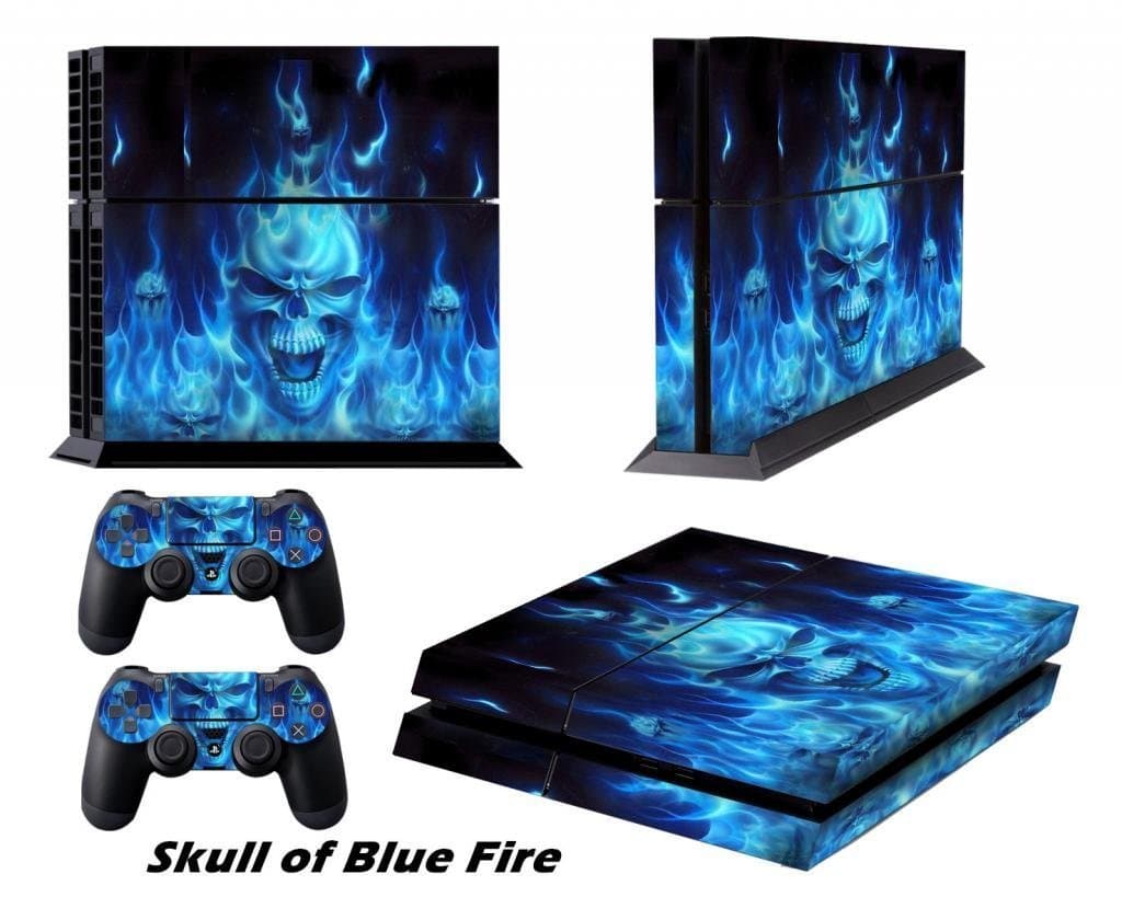 PS4 Skins Playstation 4 Games Decals PS4 Games PS4 Controller Stickers PS4 Remote Controller Skin PS4 Accessories PS4 Console Sticker and Two PS4 Remote Play Vinyl Decal Skull of Blue Fire