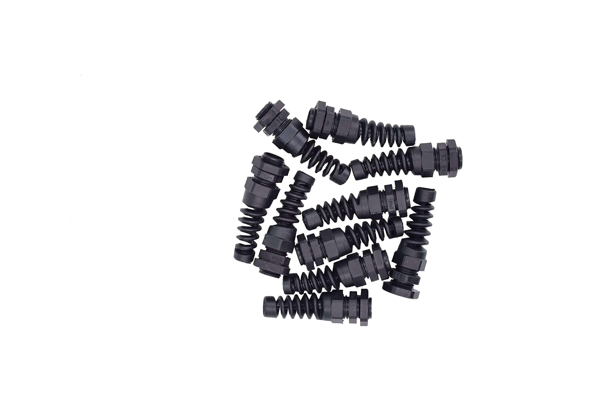 10pcs IP68 Waterproof M16 PG9 Plastic Cable Gland Connector Plastic Flex Spiral Strain Relief Protector with Rubber Washer for 4-8mm Wire Thread