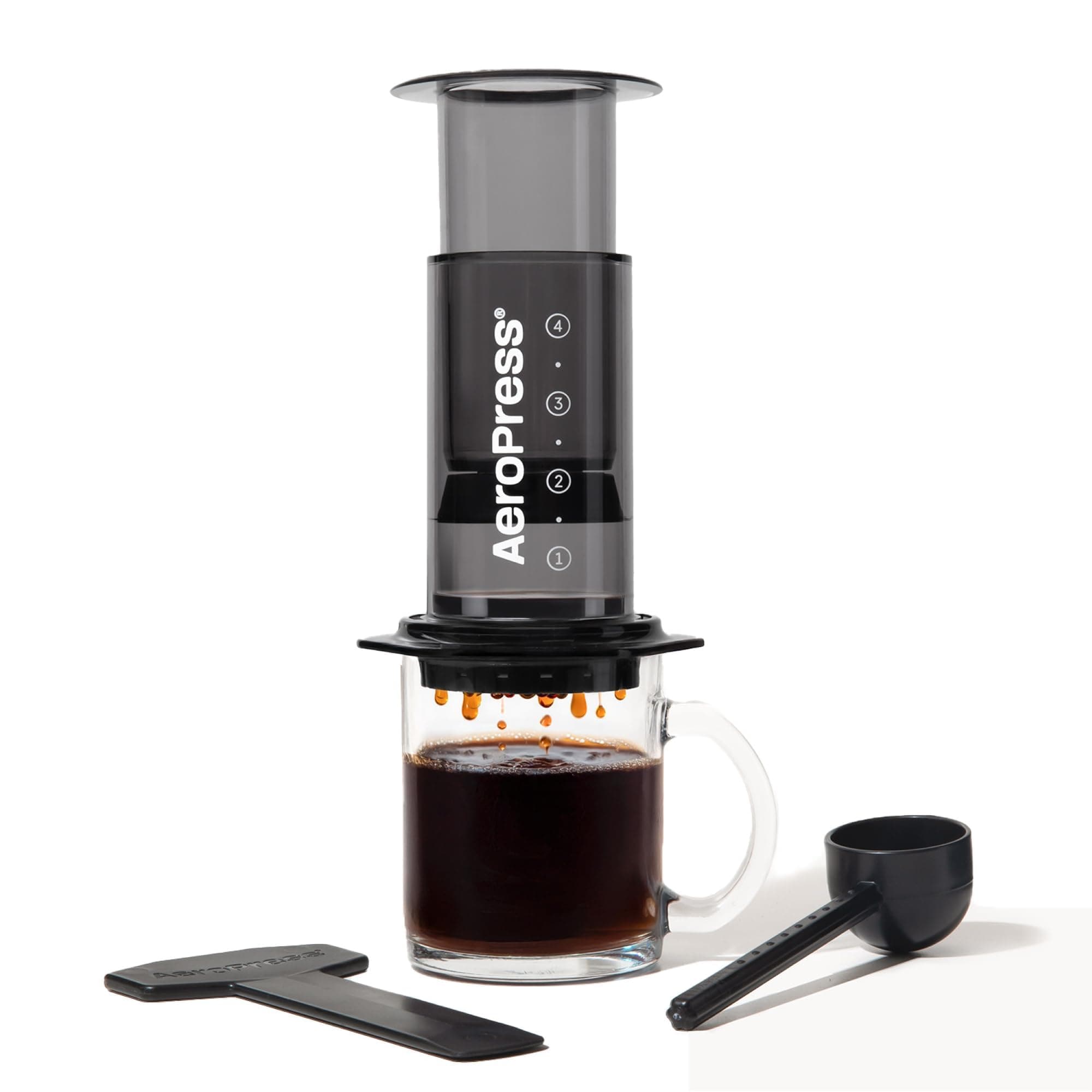 Clear Coffee Press – 3 In 1 Brew Method Combines French Press, Pourover, Espresso, Full Bodied Coffee Without Grit or Bitterness, Small Portable Coffee Maker for Camping & Travel, Black