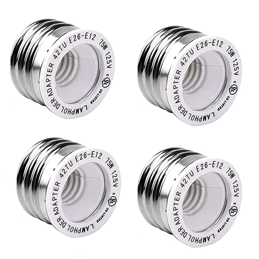 4-Pack LED E26 to E12 Light Socket Adapter, Medium to Candelabra Screw Socket, Perfect Solution for Bulb-to-Fixture Compatibility