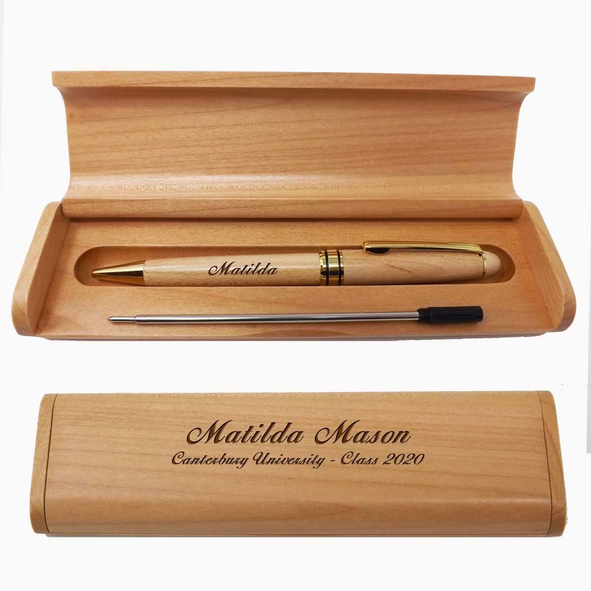 You Name ItWooden Ballpoint and Box Set in Solid Maple with Free Refill. Great Gift for Anniversaries, Birthdays, Weddings