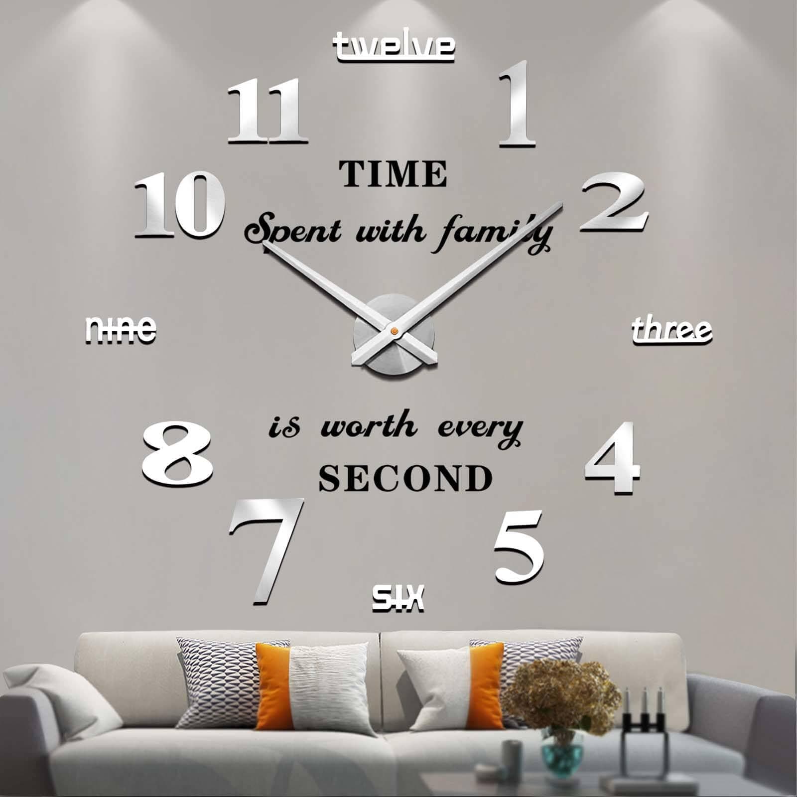 Vangold DIY Wall Clock Modern 3D Wall Clock with Mirror Numbers Stickers for Home, Large
