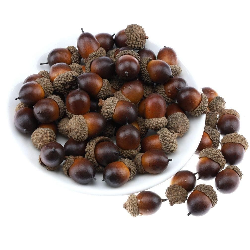 Gresorth 100pcs Artificial Acorn Fake Fruit DIY Craft Material Home Party Christmas Autumn Decoration - Natural Caps