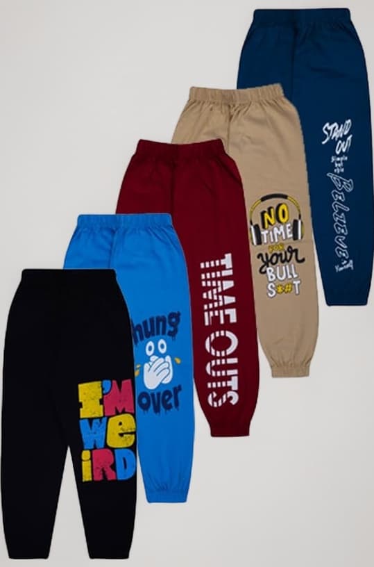 Boy's Cotton Regular Fit Printed Track Pants (Pack fo 5)