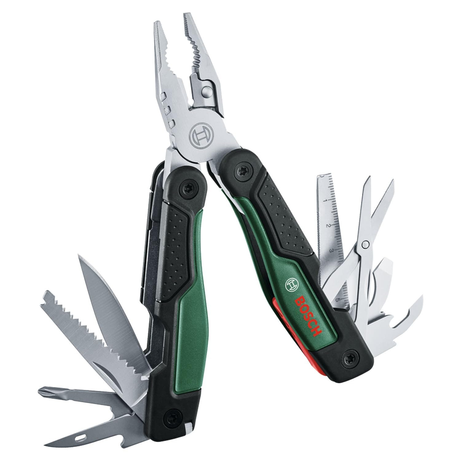 Bosch 16 in 1 Multi-Tool (Multi-Tool for DIY, Outdoor and Camping, Stainless Steel, Locking Function, Soft Grip, 16 Functions: Pliers, Screwdriver, Knife, Saw, etc.)