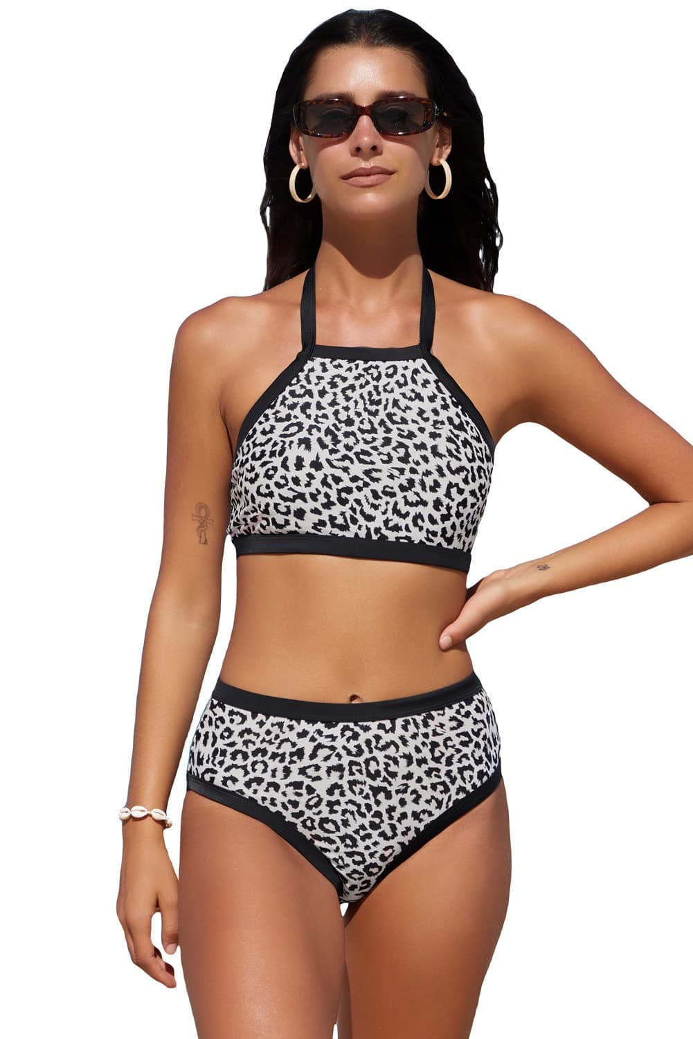 Boldgal Women's Leopard Print High Waisted Bikini