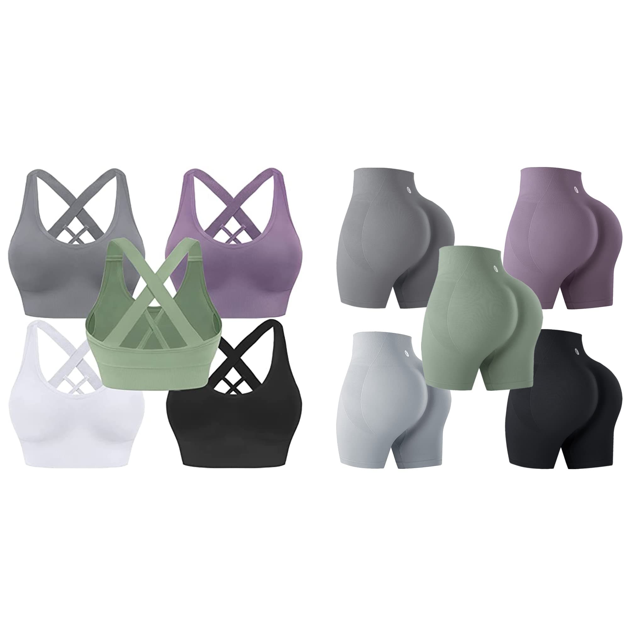 EvercuteWorkout Set for Women 5 Sets Medium Support Sports Bras Gym Shorts Size M