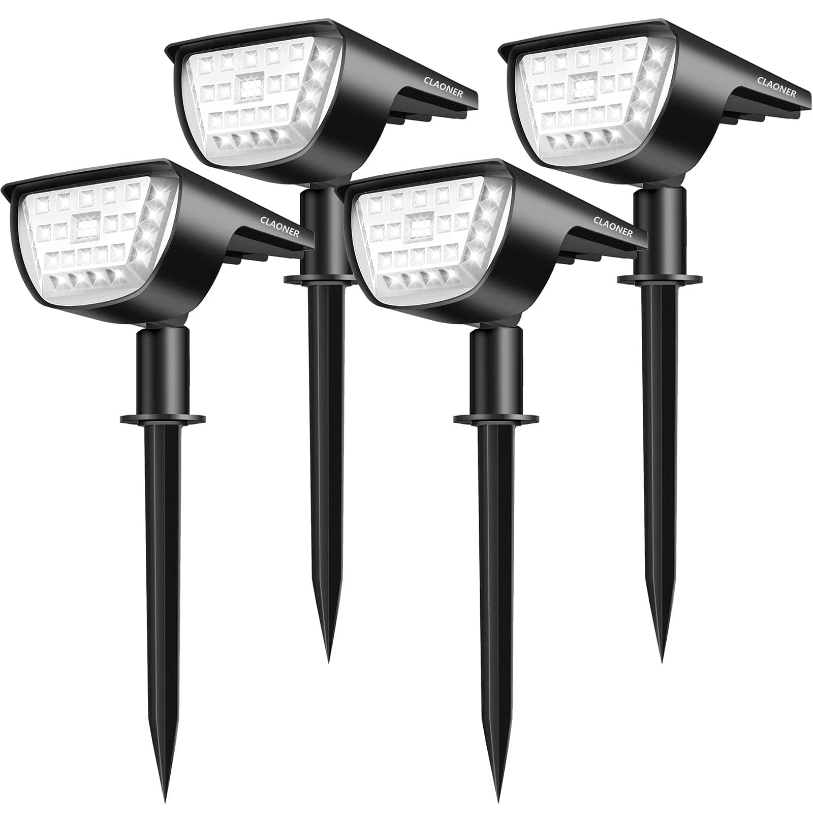 Claoner 32 LED Outdoor Solar Spot Lights, IP65 Waterproof Solar Landscape Spotlights, 3 Modes Outdoor Solar Lights, Solar Powered Spot Lights Outdoor for Yard Garden Patio - Cold White/4 Pack