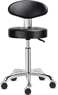 Kaleurrier Rolling Stool Salon Chair with Smooth-Rolling Wheels 360-degree Swivel Seat Heavy Duty Hydraulic Height Adjustable High Barber Cutting Stools (Black, with Backrest)