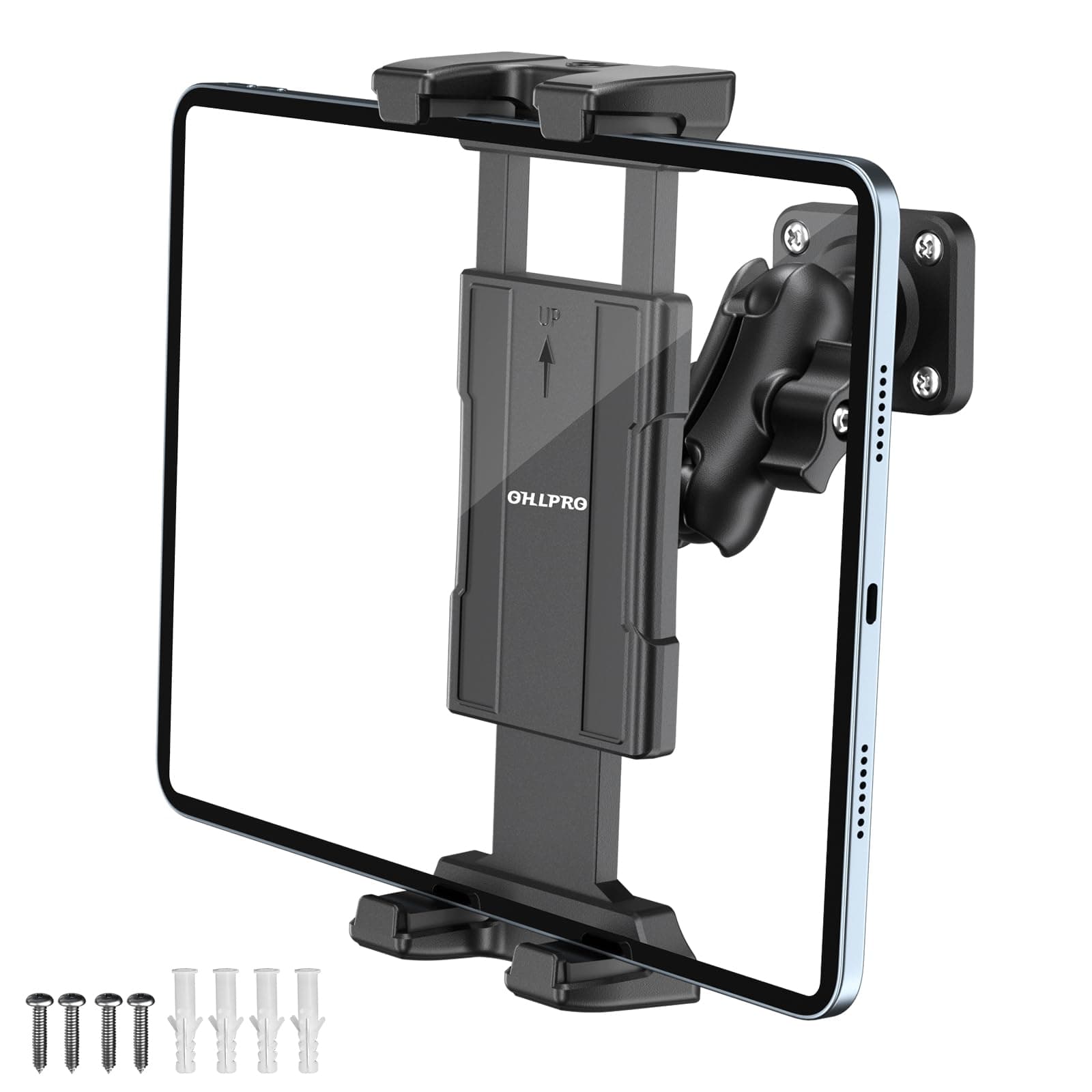 OHLPRO Tablet Wall Mount Holder, 360° Rotation for 5-13" iPad mini Pro Air, Fire HD, Galaxy Tab, Switch and Phone, Drilled Base with 3" Support Arm Stand, Adjustable Tilt