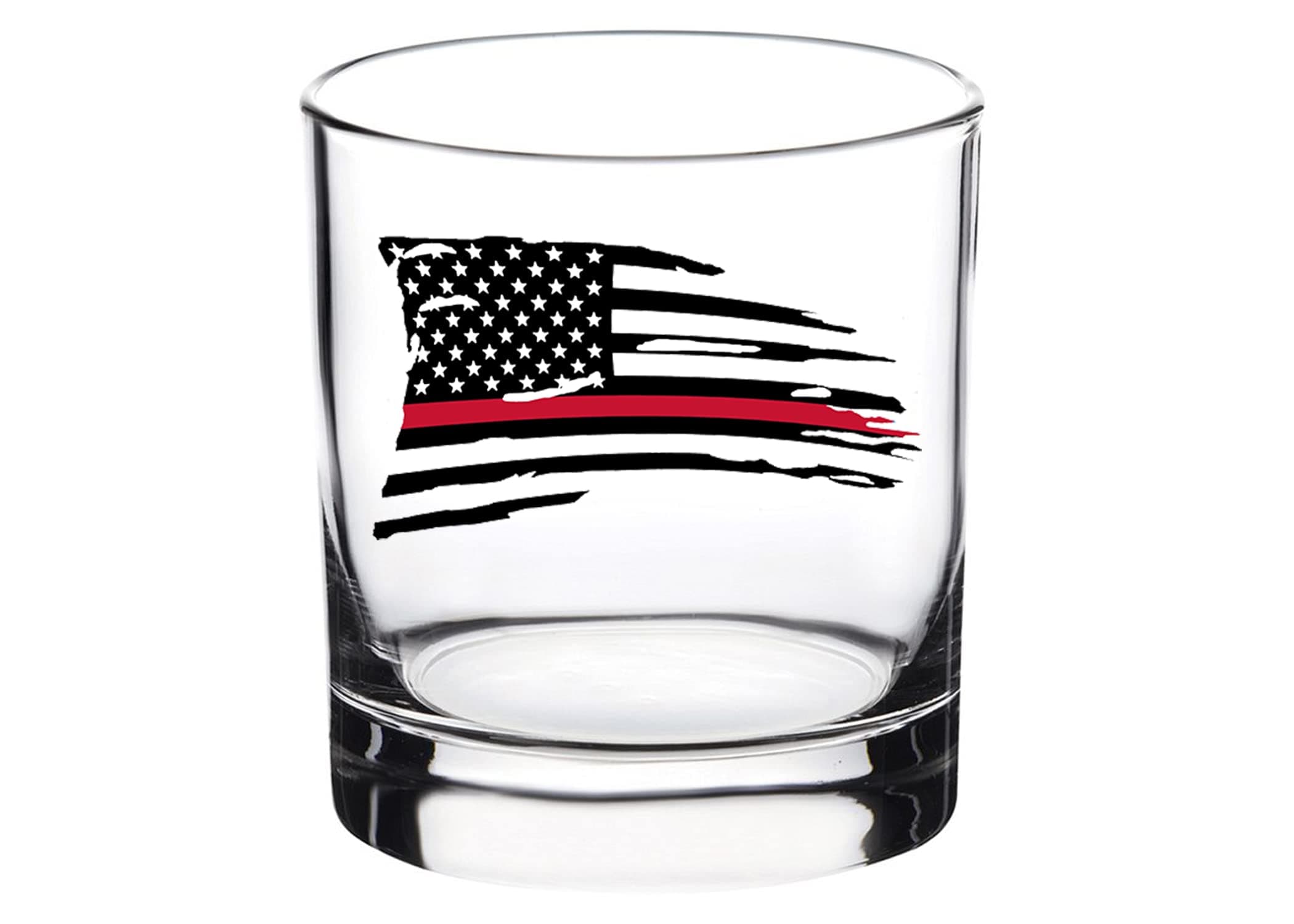 Rogue River Tactical Tattered Waving Firefighter Thin Red Line Flag Old Fashioned Whiskey Glass Drinking Cup Gift For Fire Fighter Department FD