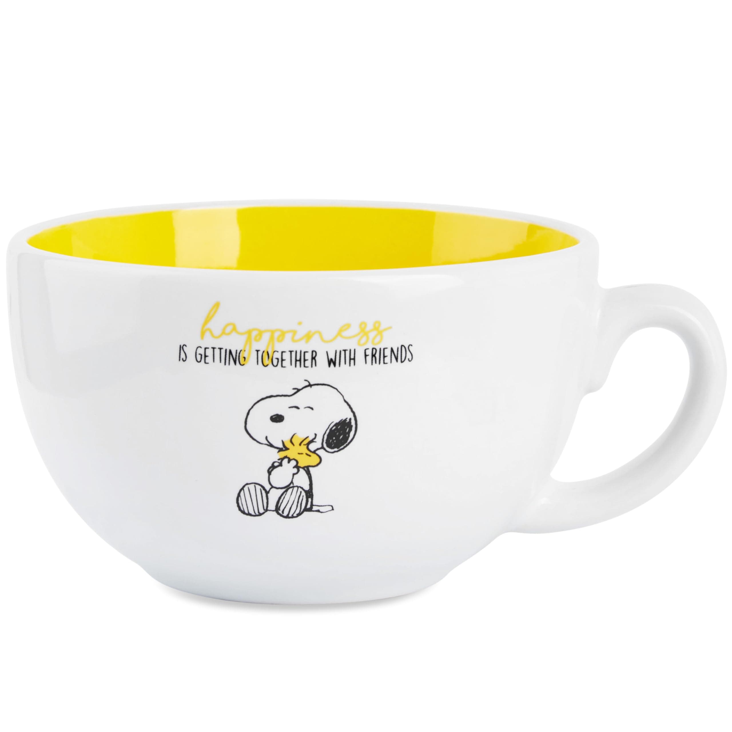 Peanuts Snoopy Coffee Mug Ceramic Mug Cute Cappuccino or Tea Mug for Women Teens Mom Wife Work Office Gifts for Women (White/Yellow Cappuccino, 11.4 oz)