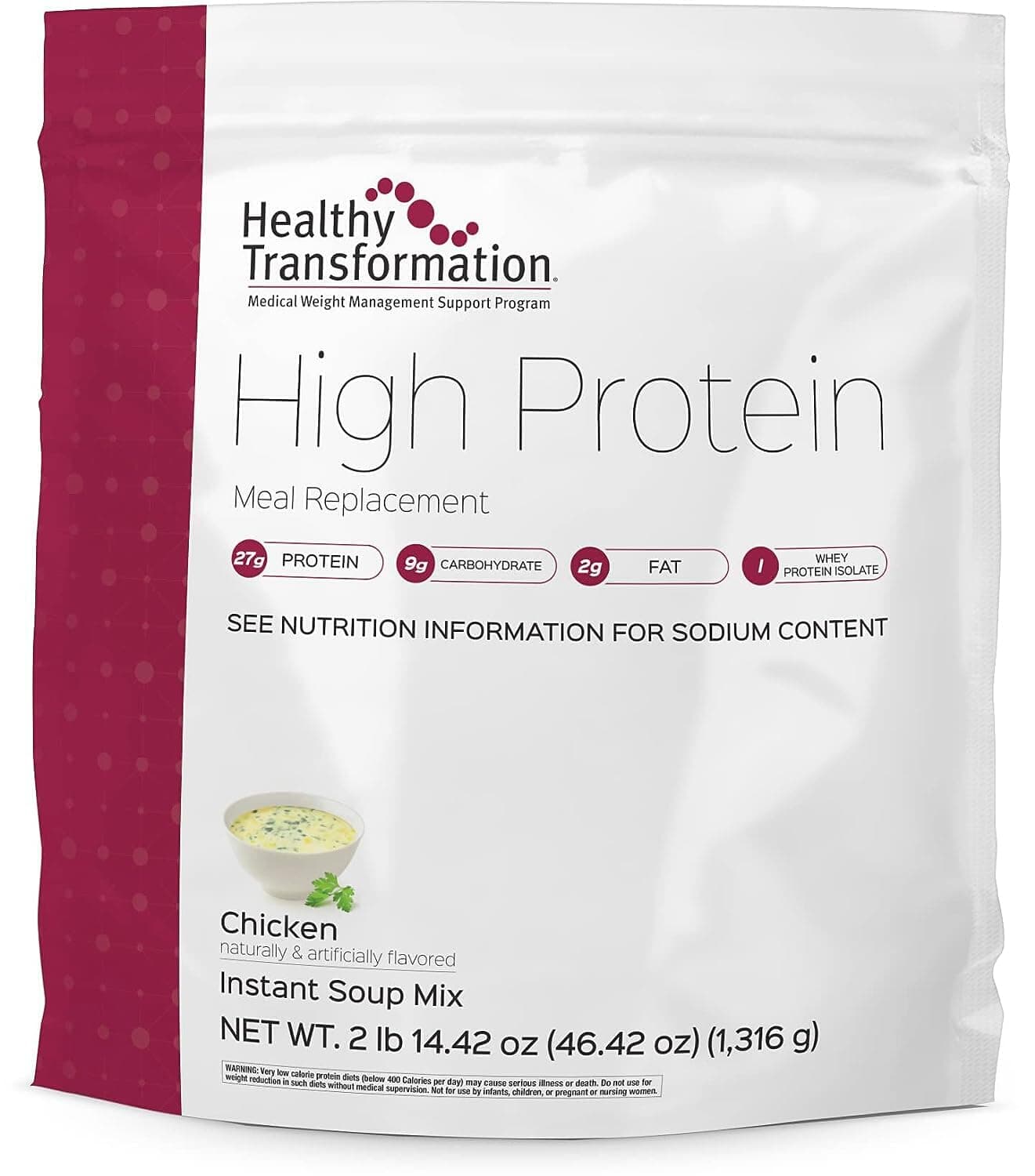 High Protein Meal Replacement Drink Mix - Protein Powder Whey Isolate for Gastric Bypass & Sleeve Gastrectomy Patients - 28 Servings with 27 g Protein - Chicken Soup - 46.42 oz