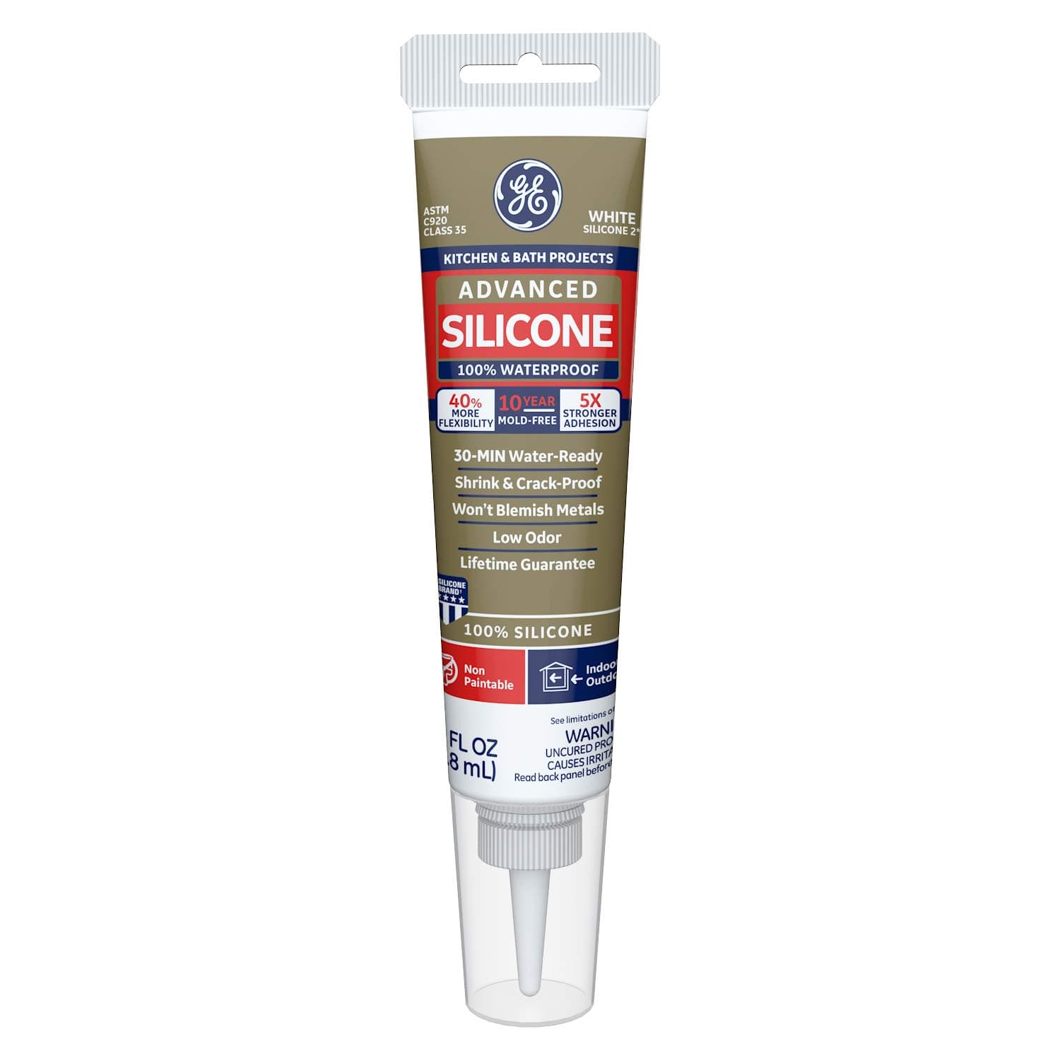 GE281 Silicone 2 Kitchen and Bath Caulk 2.8 oz. Squeeze White