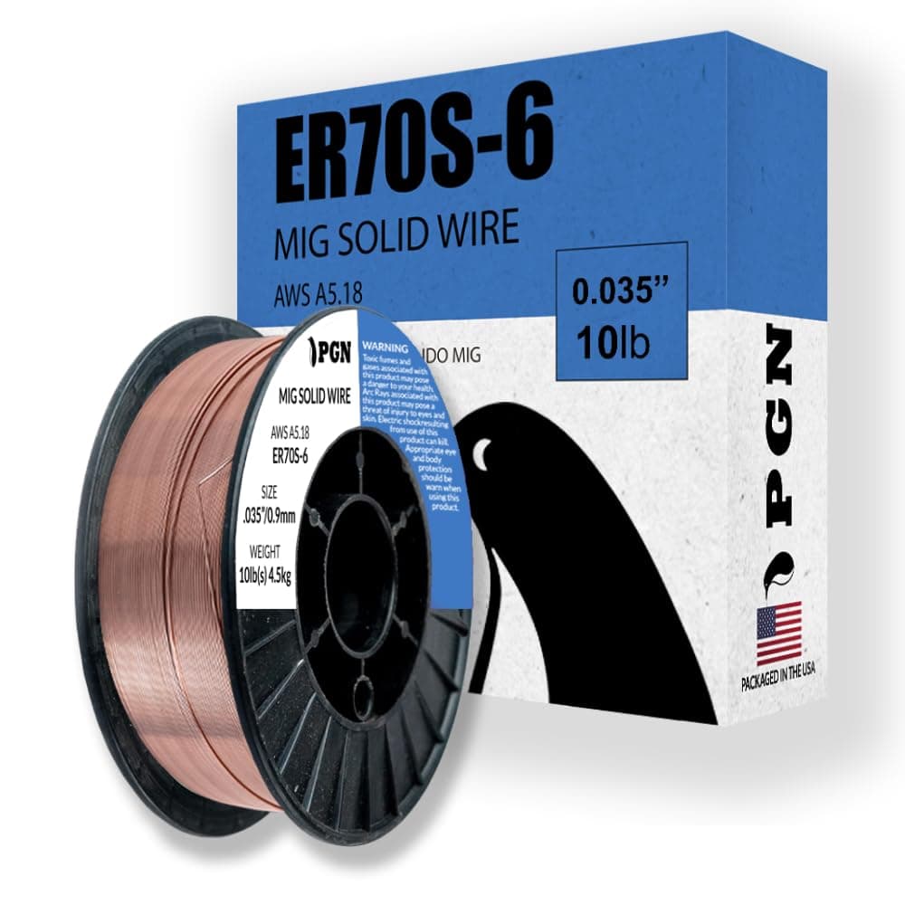PGN Solid MIG Welding Wire - ER70S-6 .035 Inch - 10 Pound Spool - Mild Steel MIG Wire with Low Splatter and High Levels of Deoxidizers - for All Position Gas Welding