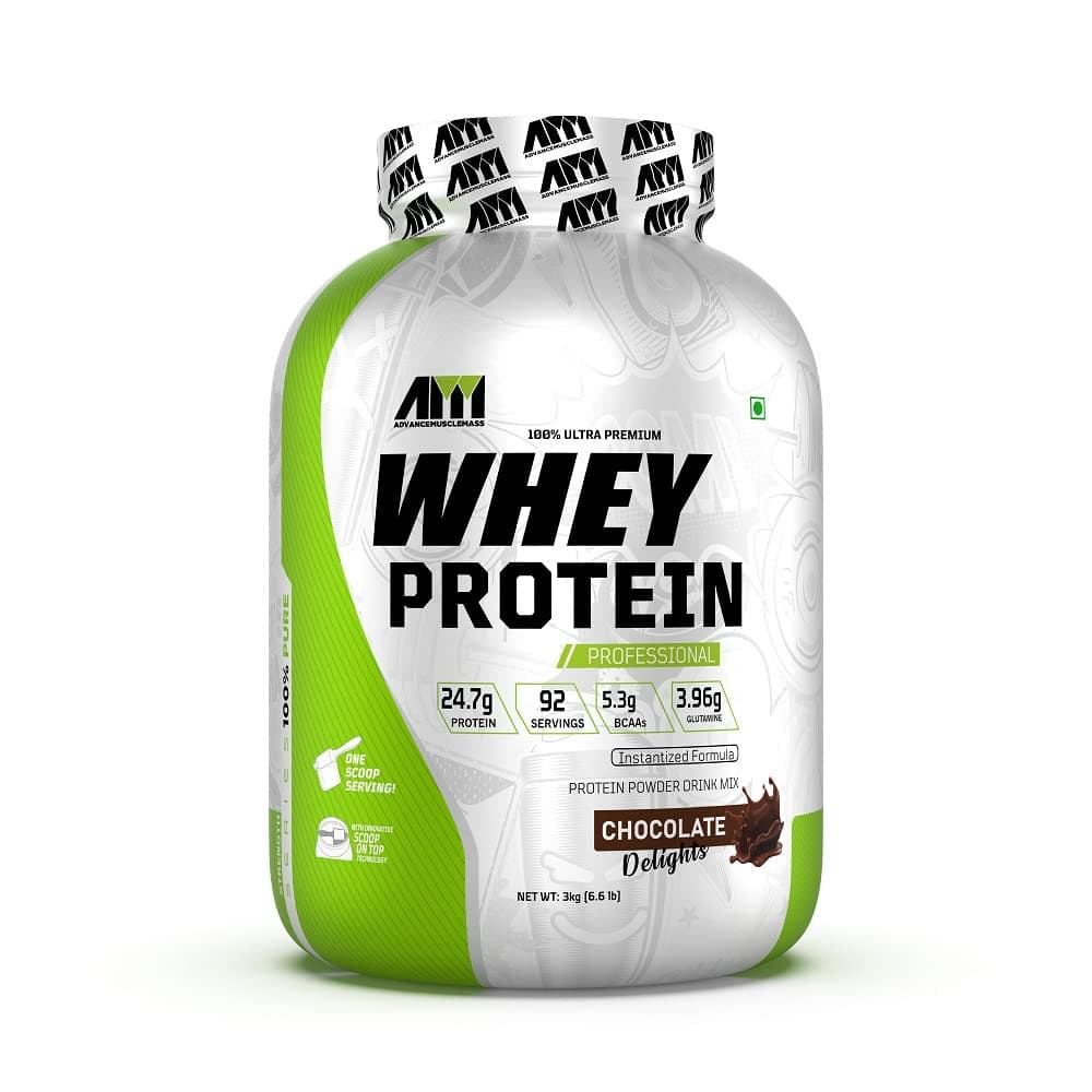 Advance MuscleMass Whey Protein Isolate + Whey Protein Concentrate Blend With Innovative Scoop On Top| 24.7 g protein (Chocolate Flavour | 3 Kg (6.6 lb), 92 Servings