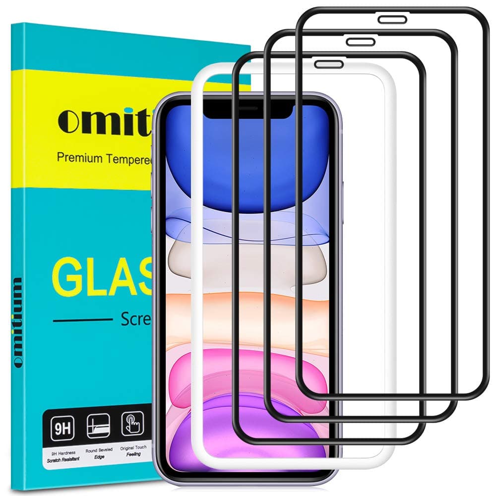 omitium Tempered Glass for iPhone 11, [3 Pack] iPhone XR Screen Protector with Frame Alignment [Full Coverage] 9H Hardness Anti-Scratch Screen Protector iPhone 11-6.1", Black