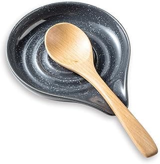 Spoon Rest for Stove Top, Ceramic Spoon Holder 5" Kitchen Spatula Rest for Countertop Large Holder for Ladle, Spatula, Spoons or Tongs, Speckled Dark Gray
