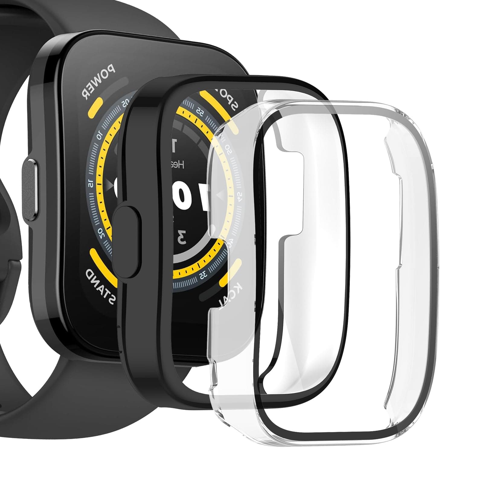 KZIOACSH Case with Screen Protector for Amazfit Bip 5, 2 Pack Full Coverage Ultra Slim Shockproof Cover Hard PC Lightweight Anti-Scratch Bumper Case with Tempered Glass,Clear+Black