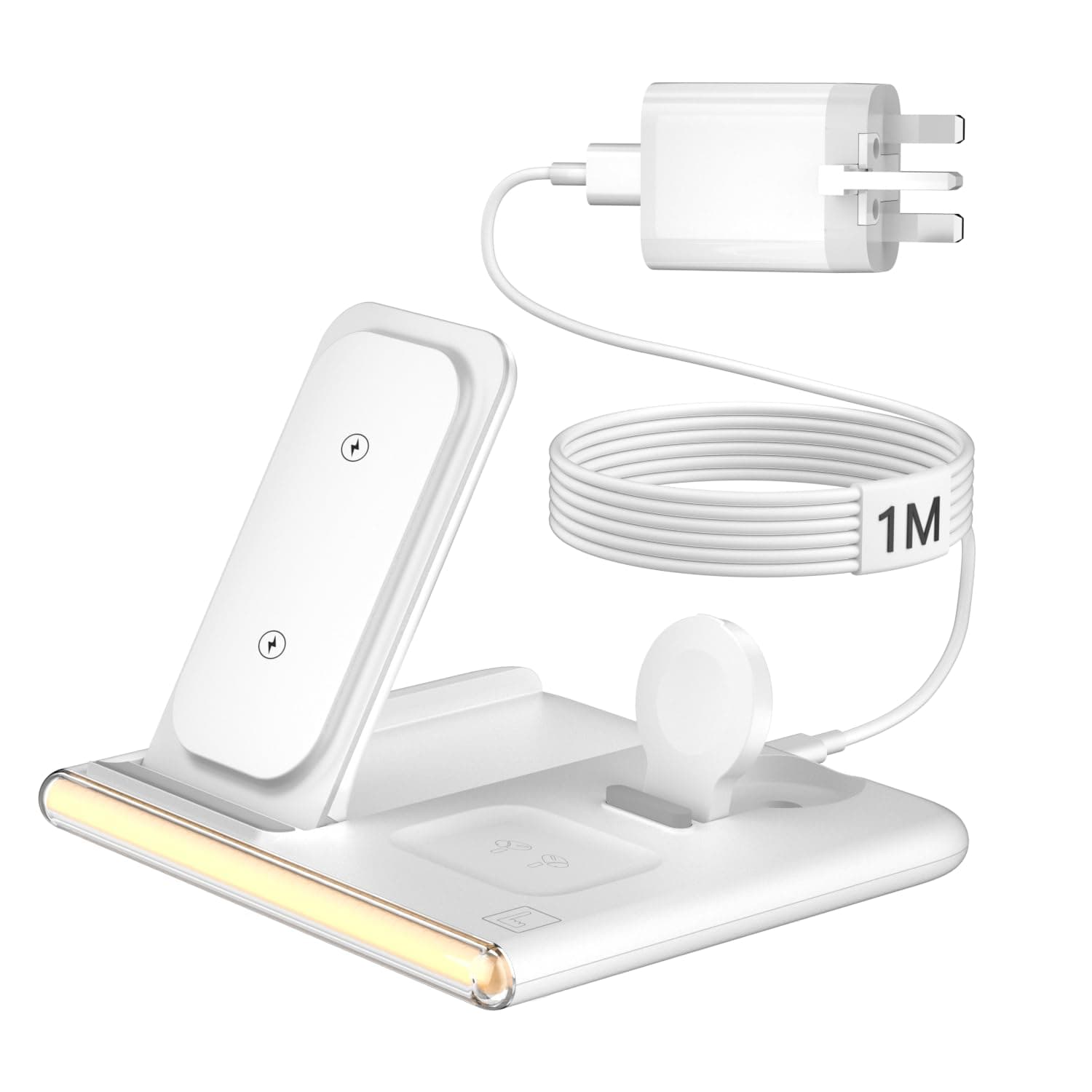 3 in 1 Wireless Charging Station for Apple Devices, Docking for iPhone 16, 15, 14, 13, 12, 11, XS, XR, Watch 10, Ultra, 9, 8, 7, 6, 5, 4, 3, 2, SE, AirPods 4, 3, 2 Pro 1m Fast Cable (Light/Foldable)
