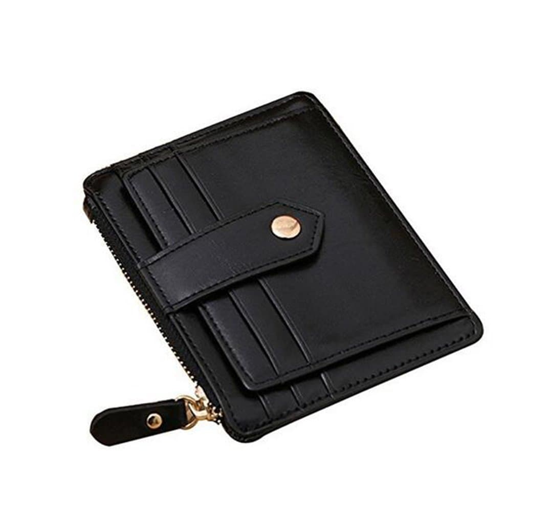 Mini Wallet Card Holder, itPlus Super Slim Credit Card Case Wallet with ID Window and Zipper Card Holder Purse for Women-Black