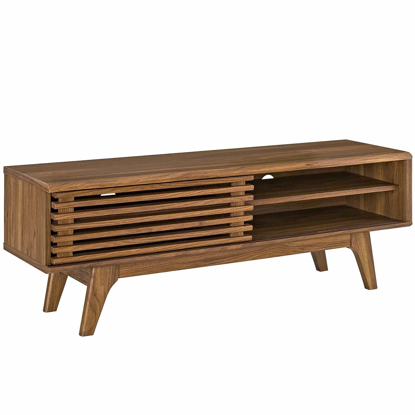 Modway Render Mid-Century Modern Low Profile 48 Inch TV Stand in Walnut